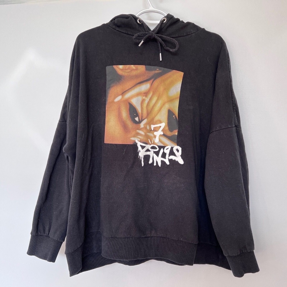 Ariana Grande H&M Divided 7 Rings Black Hoodie Sweatshirt Sz L Unisex Cotton